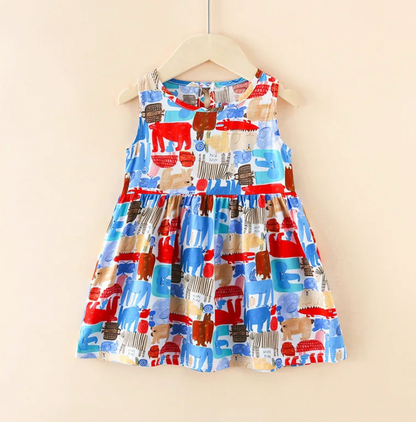 Colorful Train Print Sleeveless Dress for Girls – Playful & Comfy Everyday Outfit