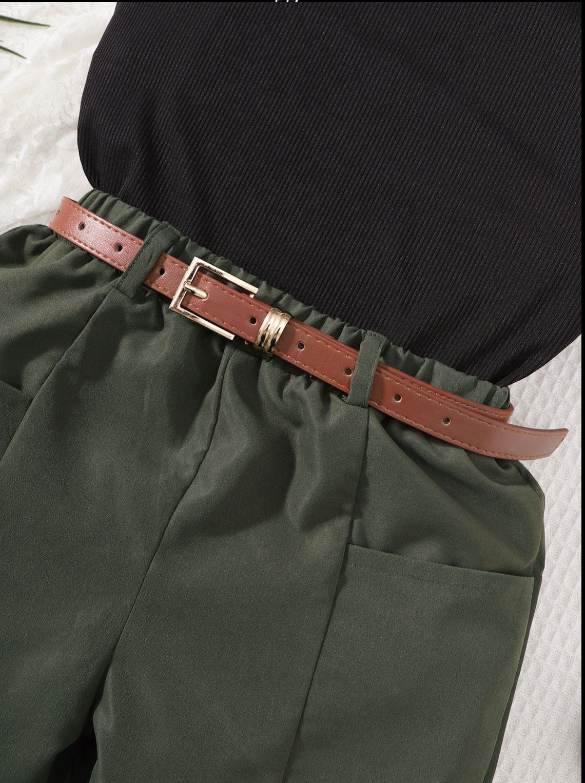 Girls’ co-ord set in black and olive green