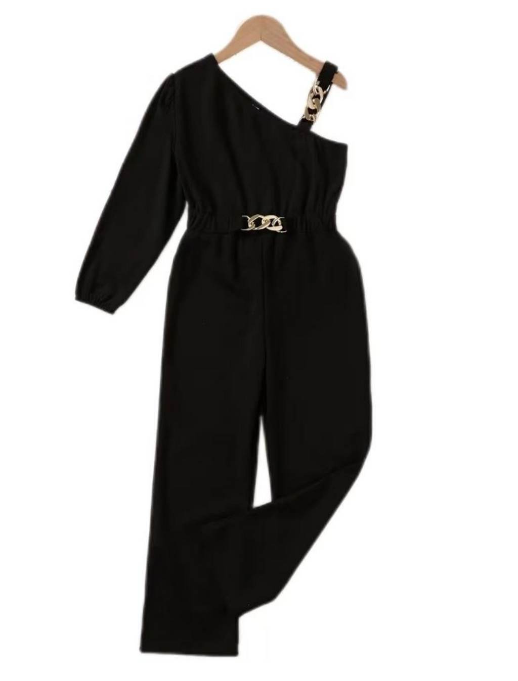 Stunning black one-shoulder jumpsuit for girls age 7-12 Years