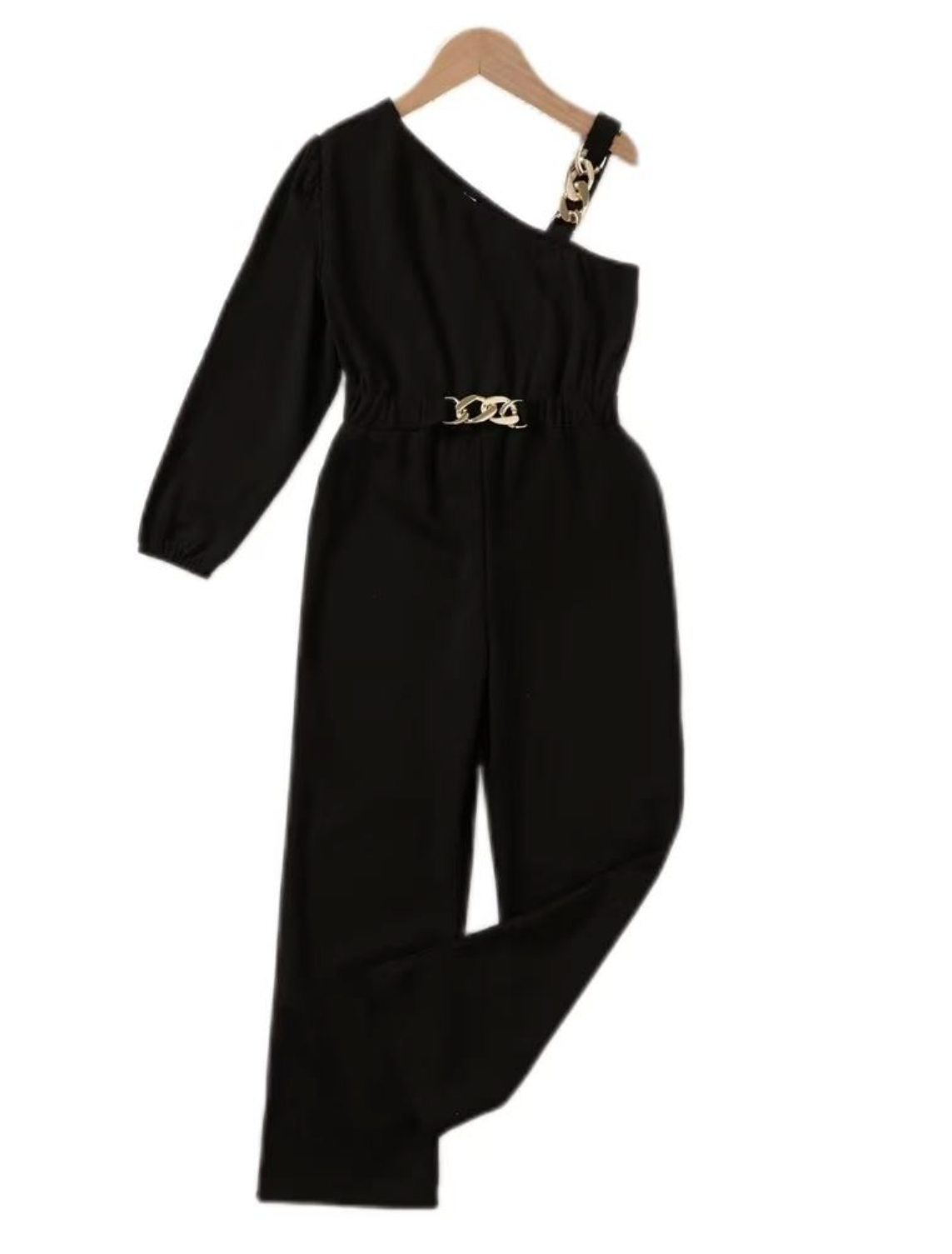 Stunning black one-shoulder jumpsuit for girls age 7-12 Years