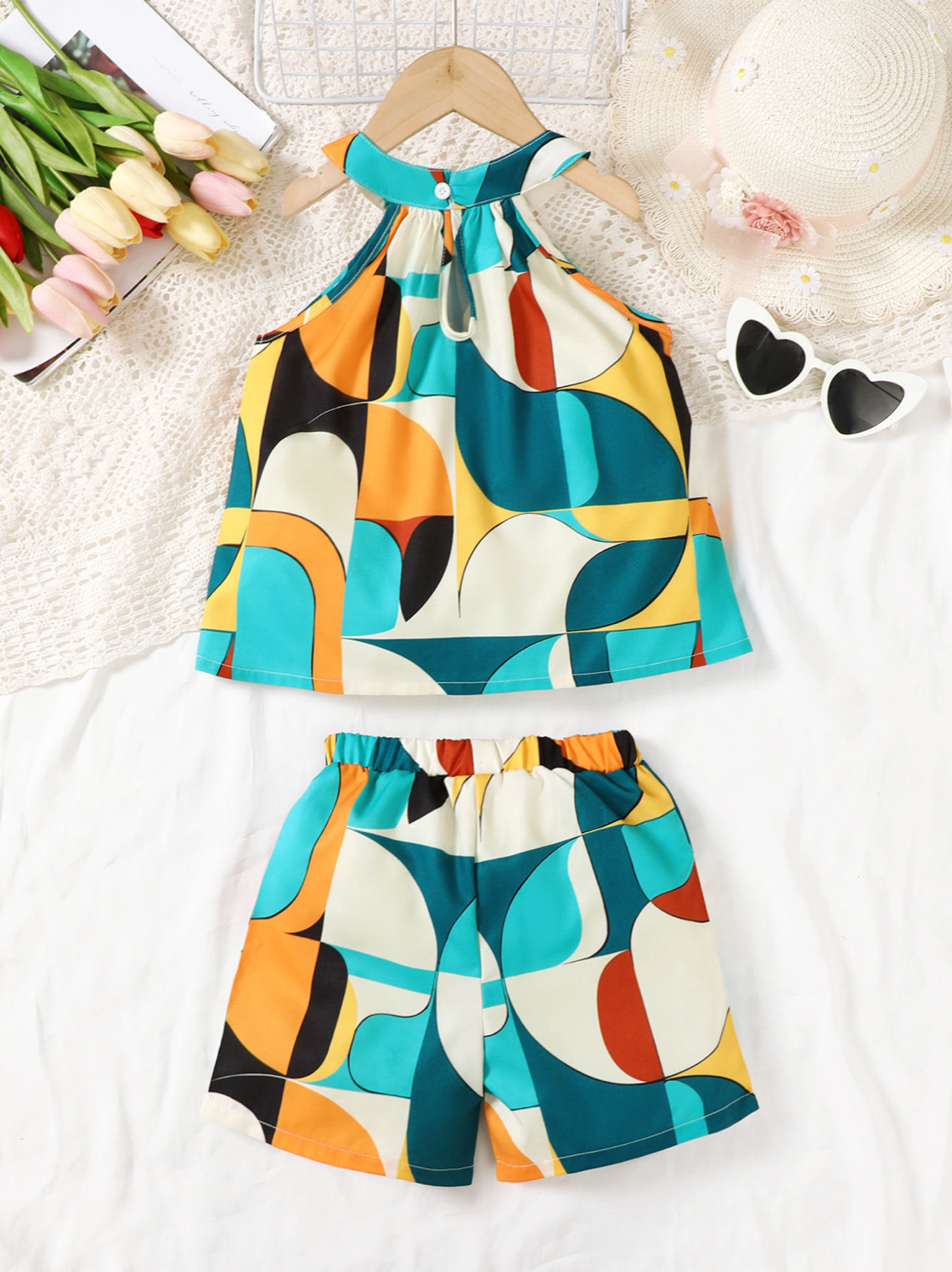 GEOMETRIC HALTER NECK TOP WITH SHORTS