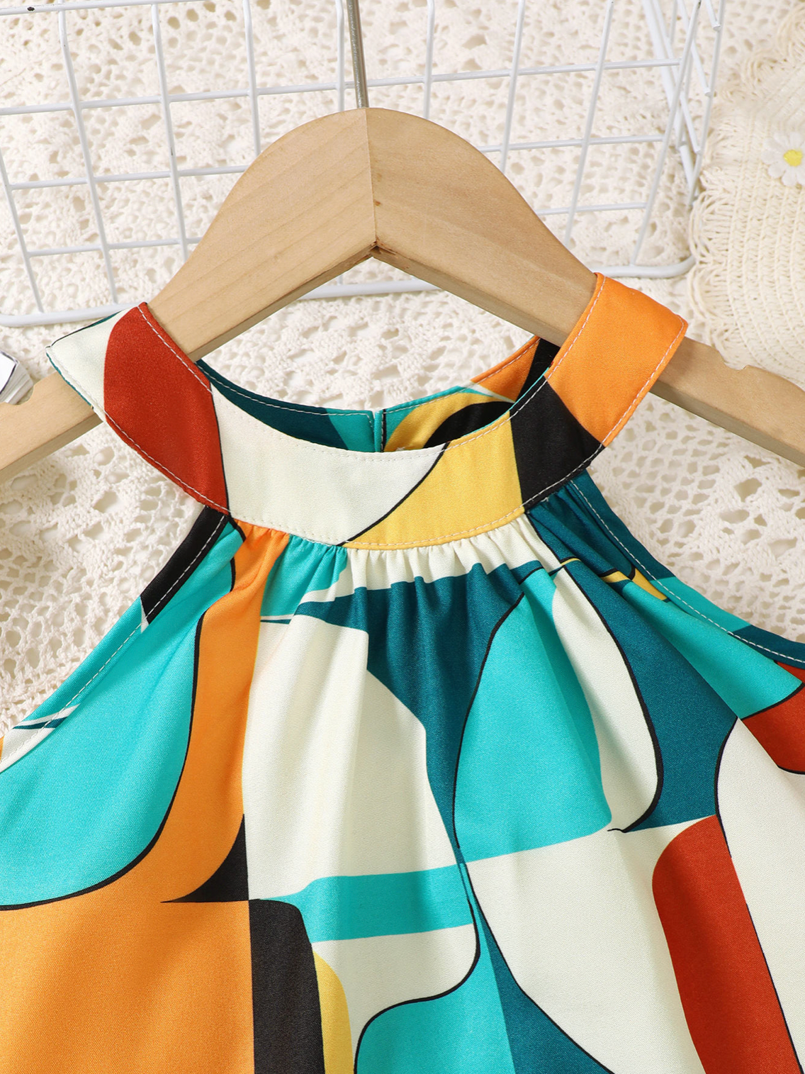 GEOMETRIC HALTER NECK TOP WITH SHORTS