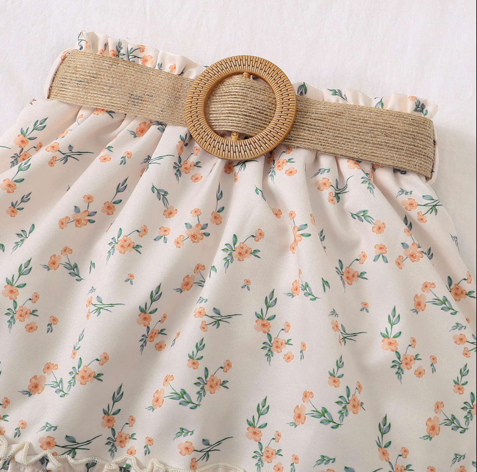 Girls' One Shoulder Ruffle Top with Belted Floral Skirt Set