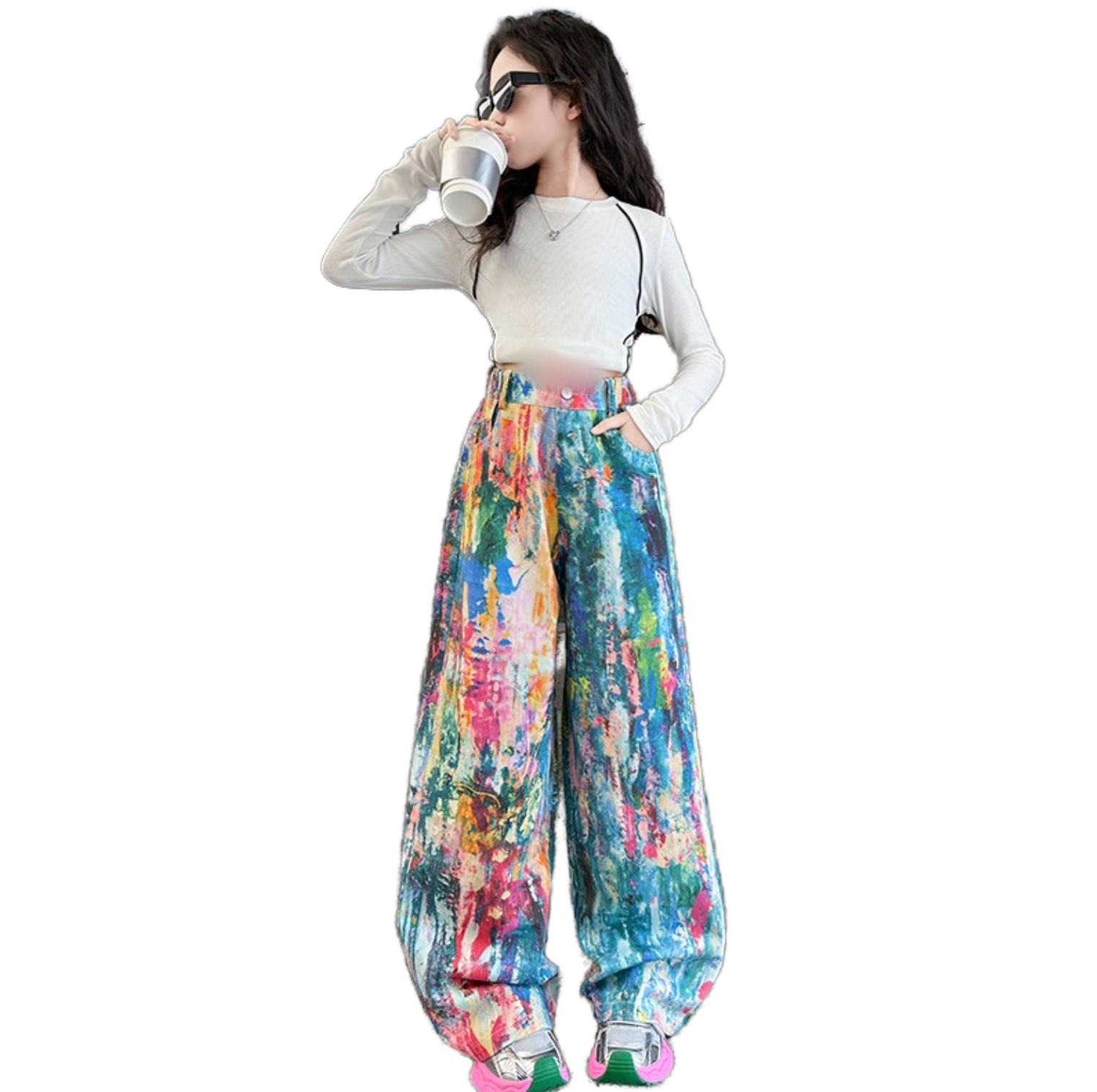 Girls Color Splash Denim Jeans – Trendy and Fun