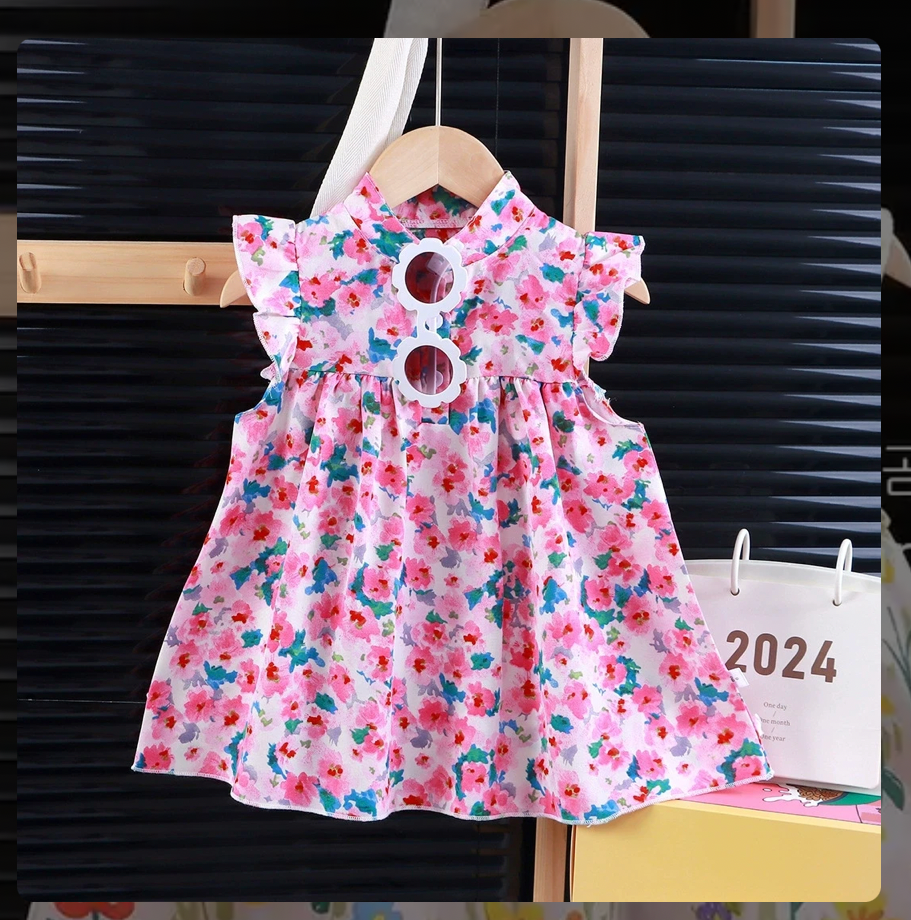 Floral Print Ruffle Sleeve Dress for Girls - Summer Casual Wear