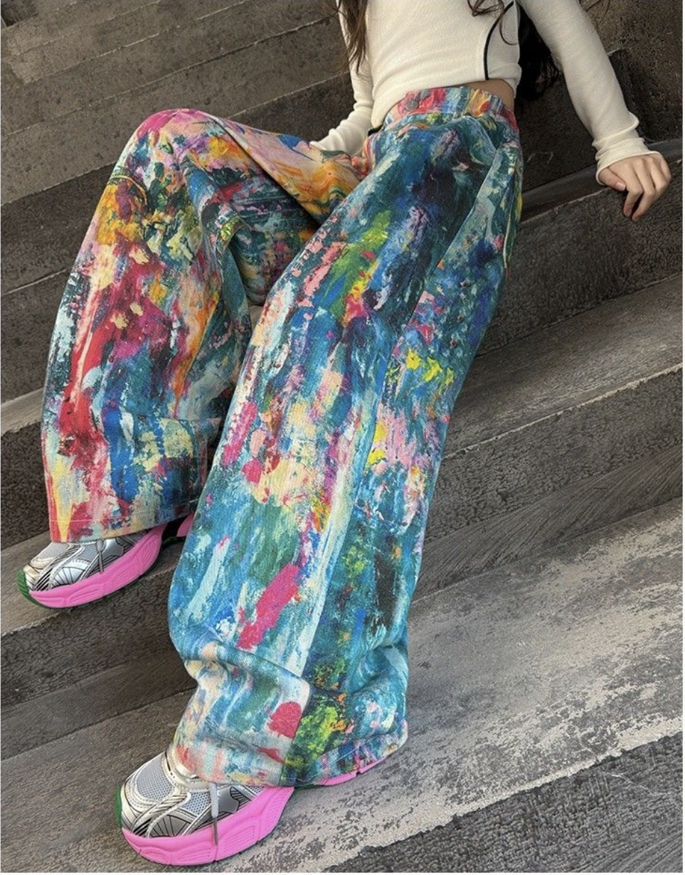 Girls Color Splash Denim Jeans – Trendy and Fun